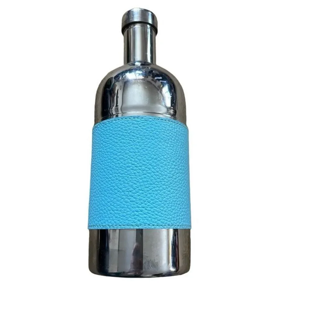 Pier 1 Imports Stainless Steel Martini Shaker Faux Blue Leather Band *Nice*